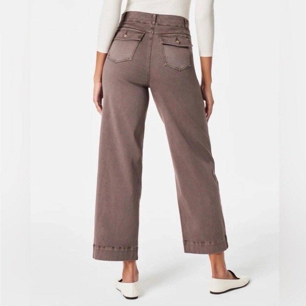 SPANX Stretch Twill Wide Leg Crop Pants High Rise Mauve Brown Small - Picture 3 of 12